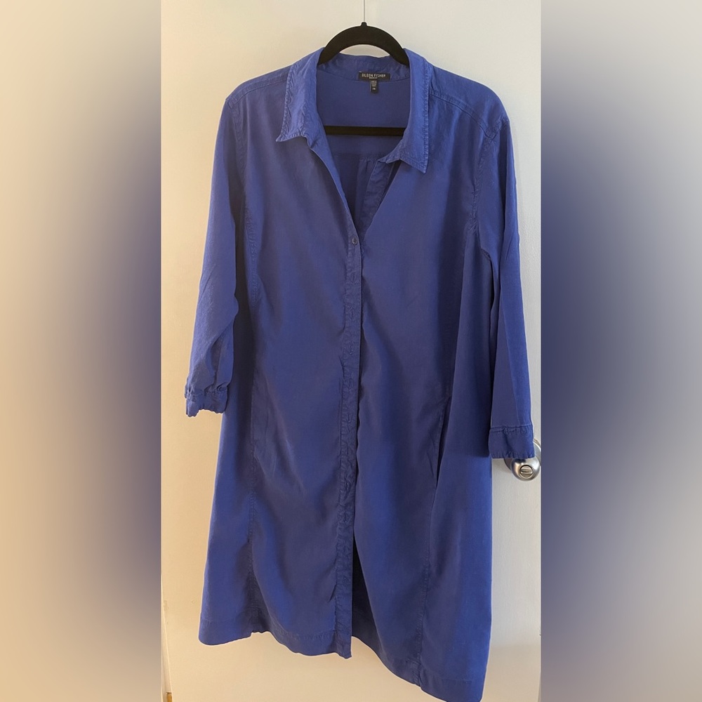 Eileen Fisher Cobalt Blue Button-Front Shirt Dress